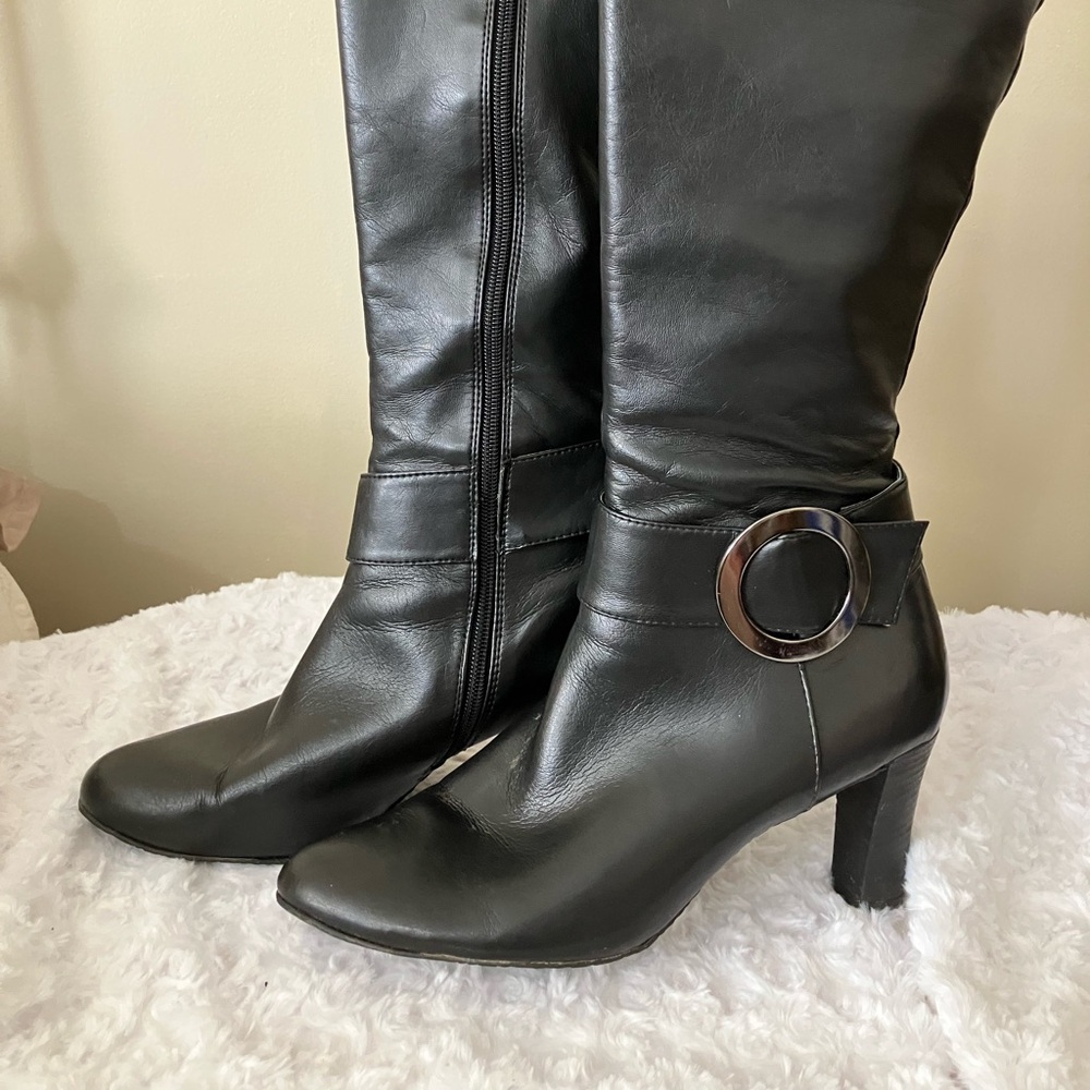 Liz Clairborn Tall black boots with stacked heel. Excellent pre-owned condition